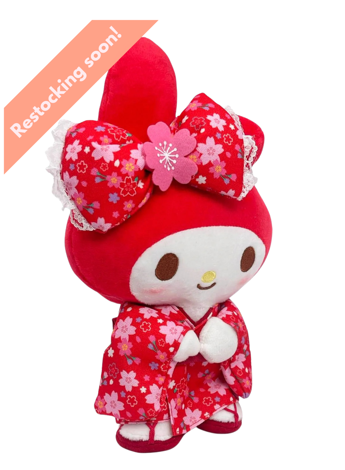 My Melody, charming generations of admirers for decades, appears as a high quality plush in cherry blossom kimono with matching sakura bow. Vibrant reds and flushing cheeks bring the fire.

Sanrio collectors, grab this special Red Cherry Blossom Kimono My Melody Plushie while supplies last!