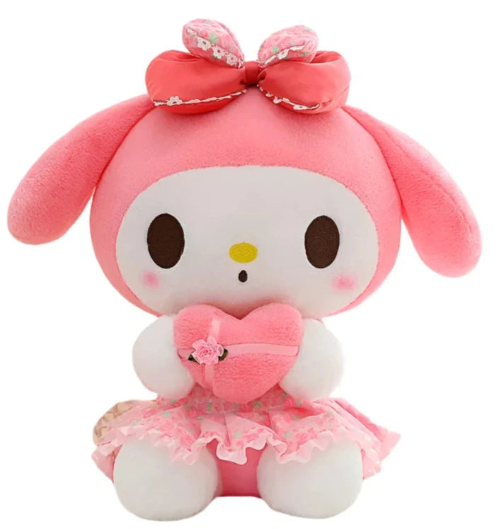 This delightful plushie combines My Melody's sweet personality with a romantic twist, featuring a design inspired by roses and chocolates. Perfect for fans of Sanrio who love over-the-top sweetness, the Roses 'n Chocolates My Melody Plushie combines classic floral rose patterns with My Melody's signature precious demeanor.