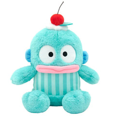 This adorable plushie dons a fruit hat with a dollop of cream and is dressed in a coordinating striped get-up. Bold colors mixed with soft hues add to its cute and cuddly appearance. Hangyodon Cherry Berries n Cream Stuffed Animal by Sanrio