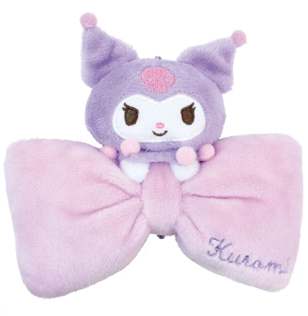 Classic Sanrio characters are featured as their adorable selves, plush style, at the center of a cutie pie bow. The embroidered character name really elevates this Big Bow Kuromi Plush Keychain