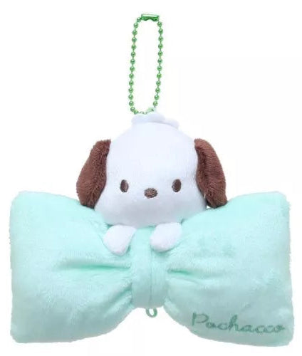 Classic Sanrio characters are featured as their adorable selves, plush style, at the center of a cutie pie bow. The embroidered character name elevates this Big Bow Pochacco Plush Keychain