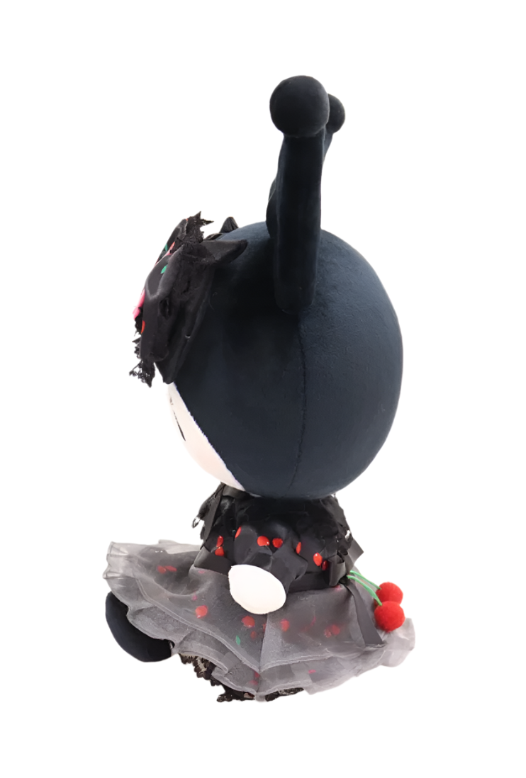 This incredibly unique black dress, embellished with a playful cherry print, reflects Kuromi's fun side and her penchant for adding a her own unique twist to things!  An amazing plushie with real personality, the Black Cherry Bomb Kuromi Plushie piece makes the perfect gift for the serious collector and for the discerning child alike.