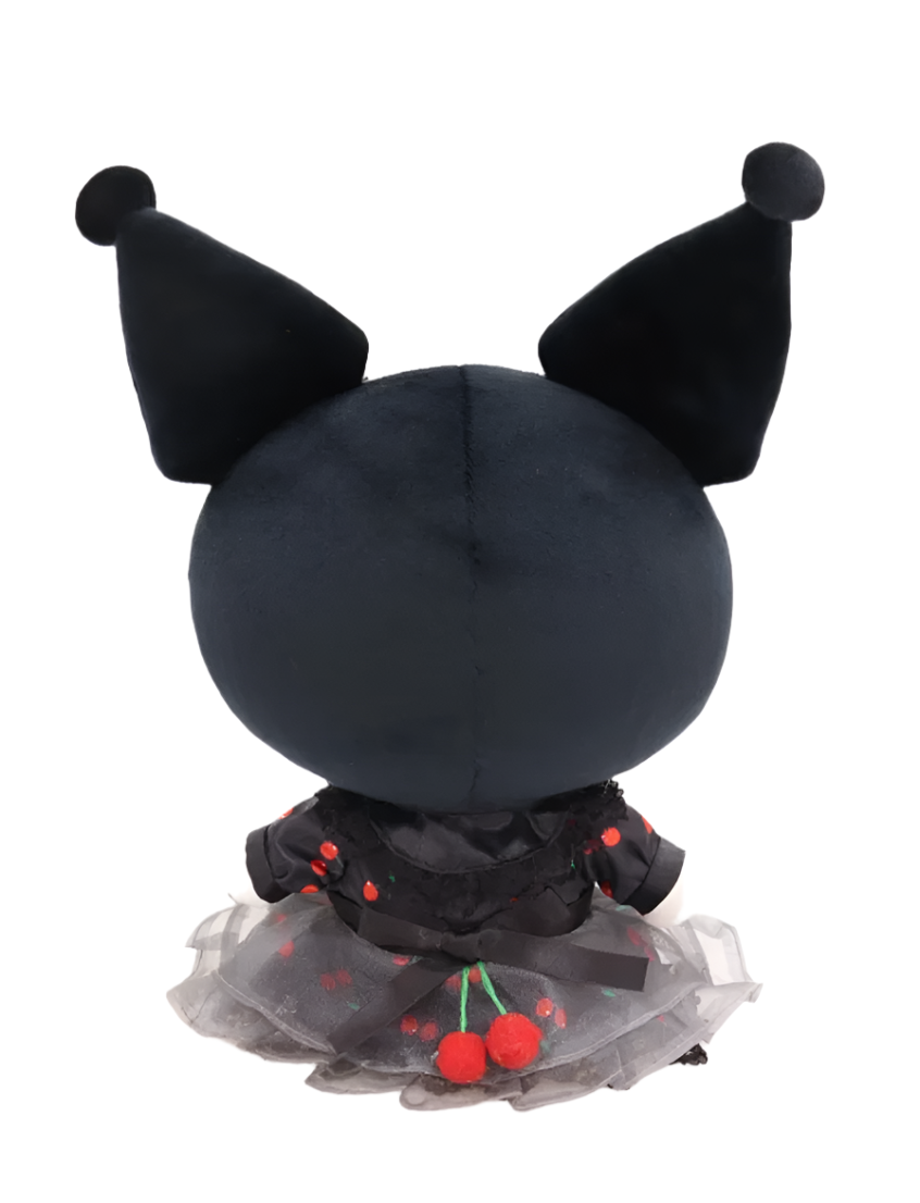 This incredibly unique black dress, embellished with a playful cherry print, reflects Kuromi's fun side and her penchant for adding a her own unique twist to things!  An amazing plushie with real personality, the Black Cherry Bomb Kuromi Plushie piece makes the perfect gift for the serious collector and for the discerning child alike.