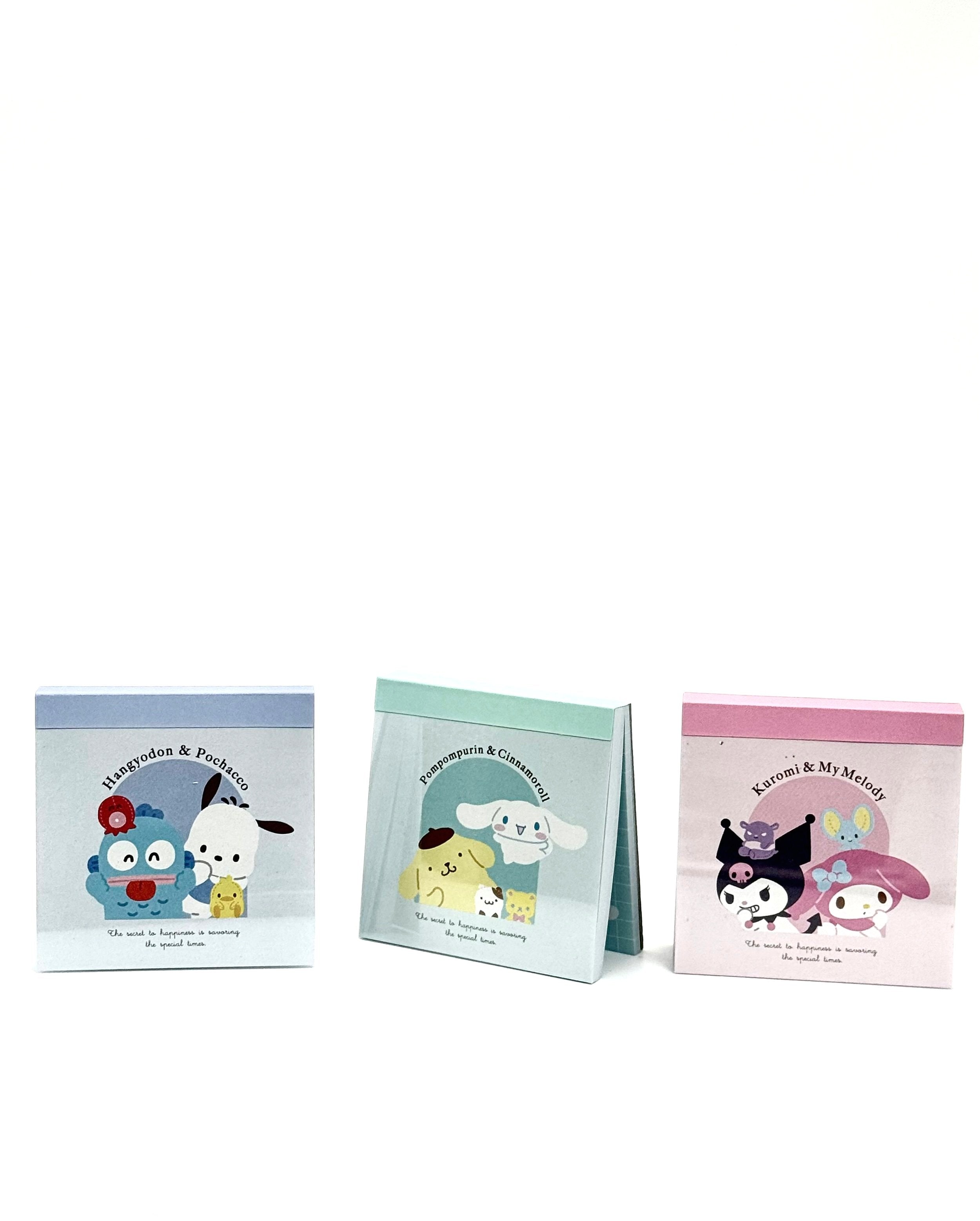 Check out these Sanrio Characters 3-Pack Square Notepads, a delightful addition to your stationery collection that combines functionality with a feast of adorable Sanrio characters! Functional for so many daily uses, but also pleasingly cute to look at on your office desk or around your home.