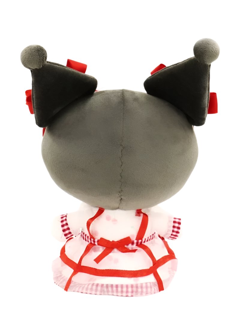 Dressed to impress in a vibrant cherry and gingham print rockabilly style dress, our Cherry Gingham Kuromi Plushie perfectly displays the rebellious spirit of Kuromi, the mischievous character from Sanrio's lineup- so rockabilly kawaii!