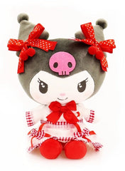 Dressed to impress in a vibrant cherry and gingham print rockabilly style dress, our Cherry Gingham Kuromi Plushie perfectly displays the rebellious spirit of Kuromi, the mischievous character from Sanrio's lineup- so rockabilly kawaii!