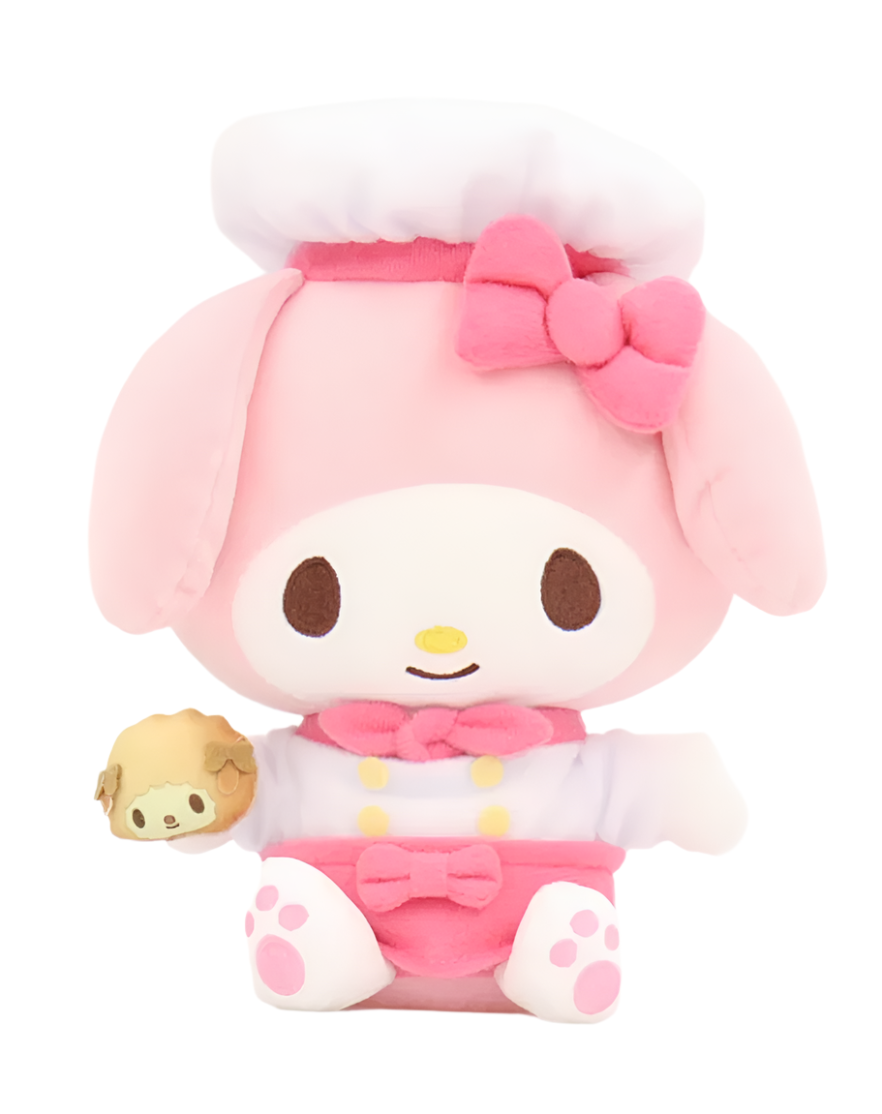 My Melody, one of Sanrio’s most beloved characters, enchants fans worldwide with her charm and innocence, and this plushie perfectly captures her irresistible appeal. Dressed in her signature pink hood with added chef’s hat and holding a delectable cookie close, she's ready to spread joy and warmth wherever she goes.