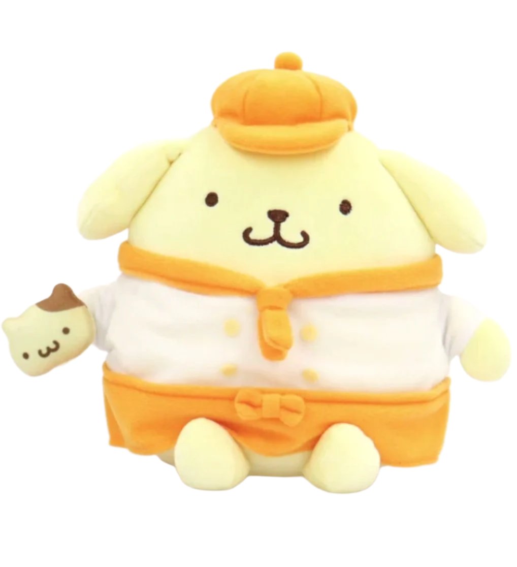 Check out Pompompurin, the beloved happy yellow dog by Sanrio, now in his new role as an exceptionally sweet lil baker! This doll captures all the charm and sweetness of Pompompurin and makes the perfect companion for any dessert enthusiast or Sanrio fan.