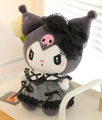 The Houndstooth 'n Lace Frenchie Kuromi Plushie—a sophisticated twist on a beloved Sanrio character! Combining classic patterns with Kuromi’s signature charm, this plushie offers a stylish and collectible addition to any Sanrio fan's collection.