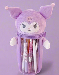 What better way to carry pens and pencils on the go than with these Kuromi Window Plush Pencil Cases by Sanrio! The cutest of buddies can travel with you, sparking good vibes and maybe even some creativity, with their soft exterior and sweet smiles.  A zip-around neck opening allows for insertion of writing utensils and a transparent window allows for easy viewing. Use this limited edition Sanrio case for storing other small items you’d like to display.