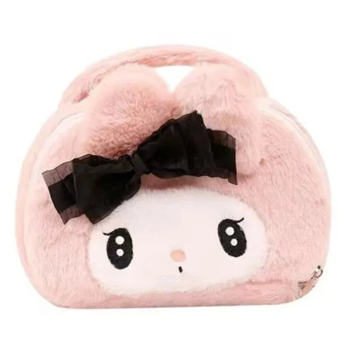 Reach for your makeup bag with delight and start your enhancing session with a smile. Sanrio's My Melody Plush Makeup Bag is cute, fuzzy, fashionable and everything else a happy, warm day's start should be. The soft exterior, embroidered face and sweet, delicate bow make for a wonderful kawaii style experience.