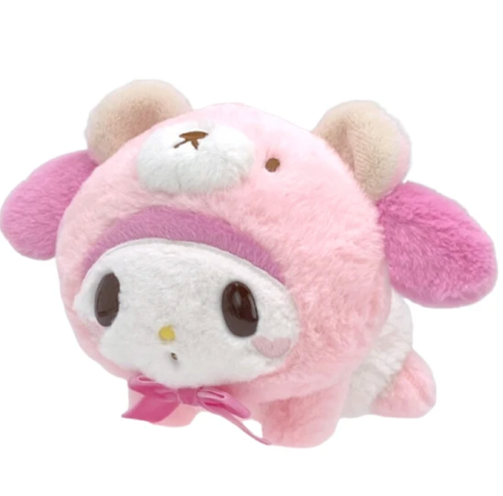 Adopt this My Melody Crawling Baby Plushie into your life without any stress or fuss.   Even though she's much younger, My Melody's wise personality and cute look remain unchanged. Check out the applique pattern on her bottom, feel her fluffy fur, and plant a kiss on her adorable heart-shaped cheeks! She's as cute as a button!