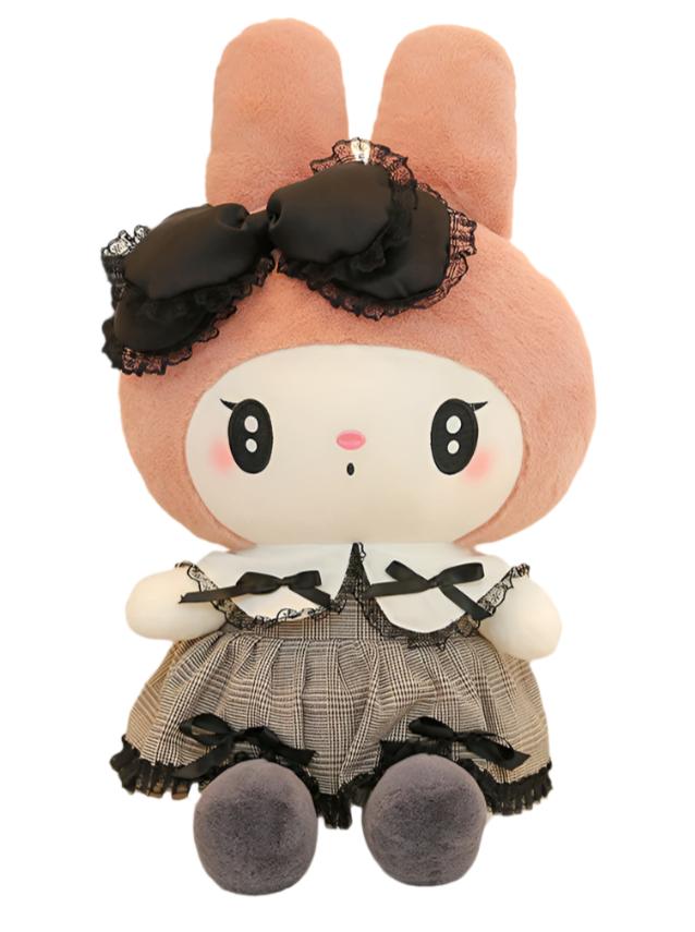 The Houndstooth 'n Lace Frenchie My Melody Plushie—a sophisticated twist on a beloved Sanrio character! Combining classic patterns with My Melody's signature sweetness, this plushie offers a stylish and collectible addition to any Sanrio fan's collection.