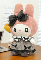 The Houndstooth 'n Lace Frenchie My Melody Plushie—a sophisticated twist on a beloved Sanrio character! Combining classic patterns with My Melody's signature sweetness, this plushie offers a stylish and collectible addition to any Sanrio fan's collection.