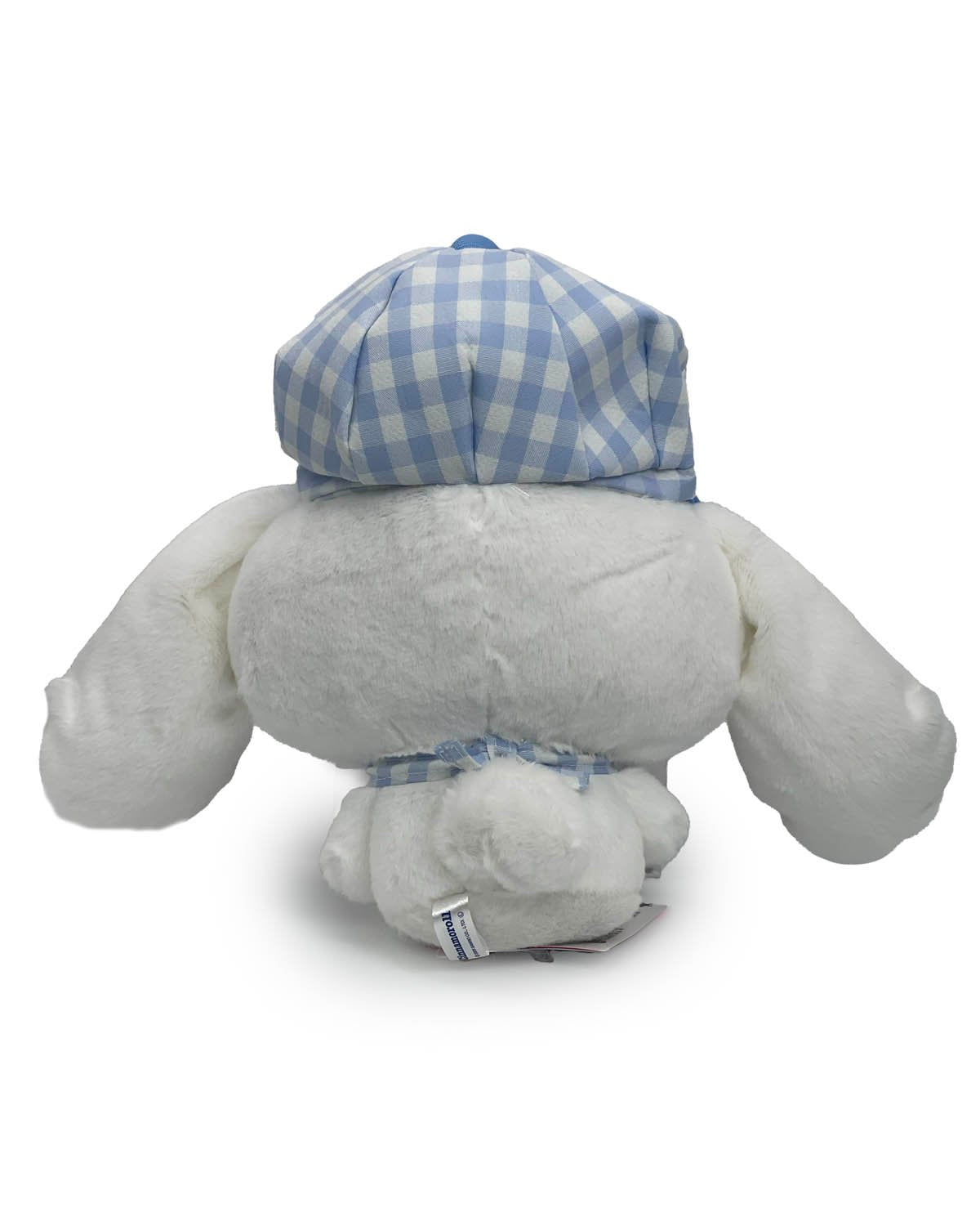 The classic blue gingham print lends a touch of timeless elegance to his attire, while the stylish newsboy hat and neck handkerchief adds a playful and fashionable flair. The Newsboy Cinnamoroll Plushie in Blue Gingham embodies the innocence and sweetness of Cinnamoroll, the beloved Sanrio character adored by fans around the world.