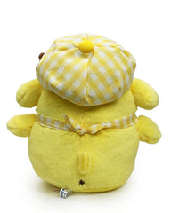 The yellow gingham print outfit adds a touch of classic style to his ensemble, while the newsboy hat and neck handkerchief brings a playful and fashionable flair. Whether you're a collector of Sanrio treasures, a lover of cute plushies, or simply looking to brighten your day with a touch of whimsy, this Newsboy Pompompurin Plushie in Yellow Gingham is sure to steal your heart.