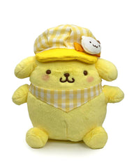 The yellow gingham print outfit adds a touch of classic style to his ensemble, while the newsboy hat and neck handkerchief brings a playful and fashionable flair. Whether you're a collector of Sanrio treasures, a lover of cute plushies, or simply looking to brighten your day with a touch of whimsy, this Newsboy Pompompurin Plushie in Yellow Gingham is sure to steal your heart.