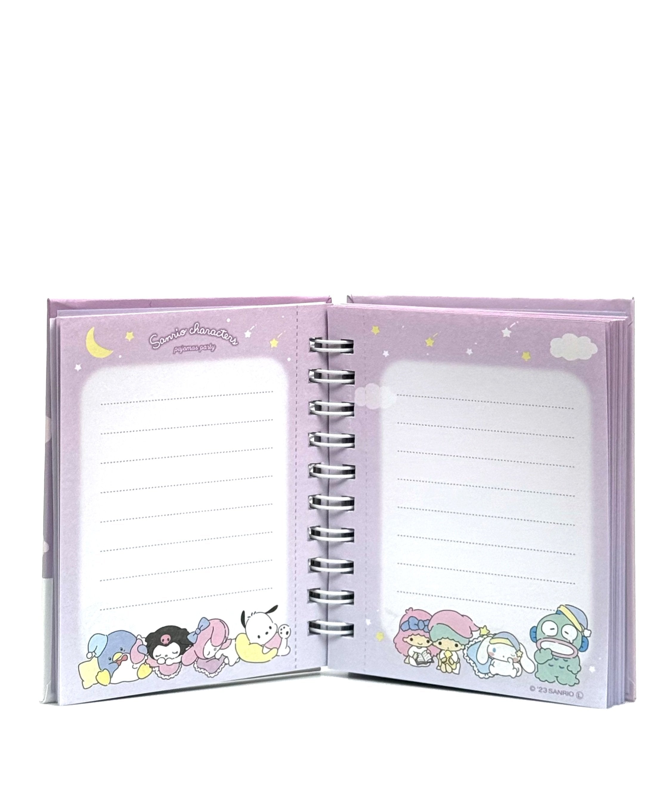 This Memo Pad features all your favourite characters - My Melody, Kuromi, Poccacho, Little Twin Stars, Cinnamoroll, Hangyodon and Tuxedo Sam. They're all dressed for bedtime and ready to help you jot down&nbsp;notes, lists, reminders, doodles, or your precious memories on any given day. The hard-bound cover is die-cut to represent a camera lens, adding a tactile element that rewards everytime you reach for your lil book of treasures.