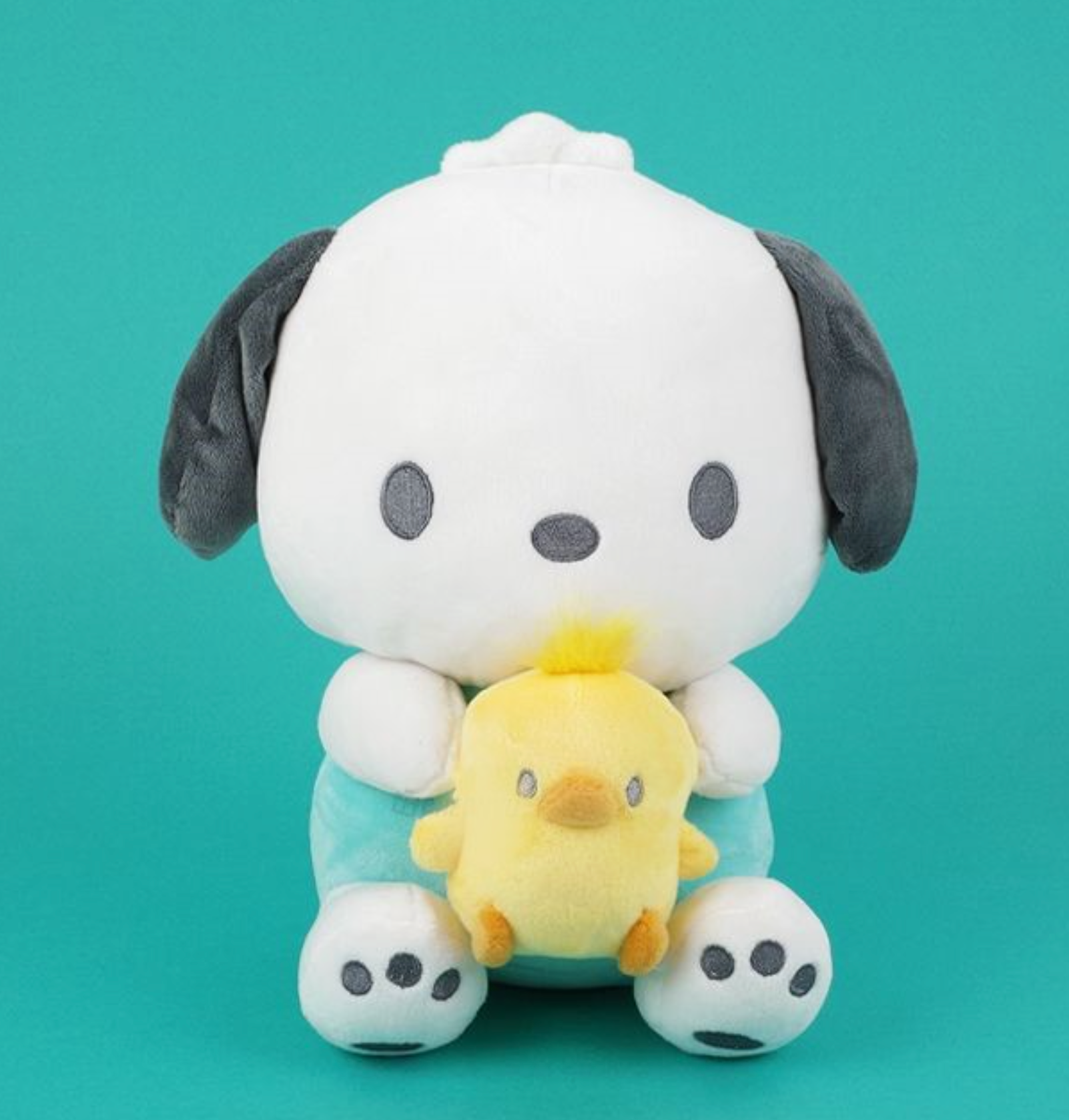 Calling all Sanrio fans! Add a dose of happiness to your life with the adorable Pochacco and Mascot Plushie, featuring your favorite character holding their beloved mascot.  This charming plushie is the perfect gift or decoration to make your space extra kawaii and bring a smile to your face every day!