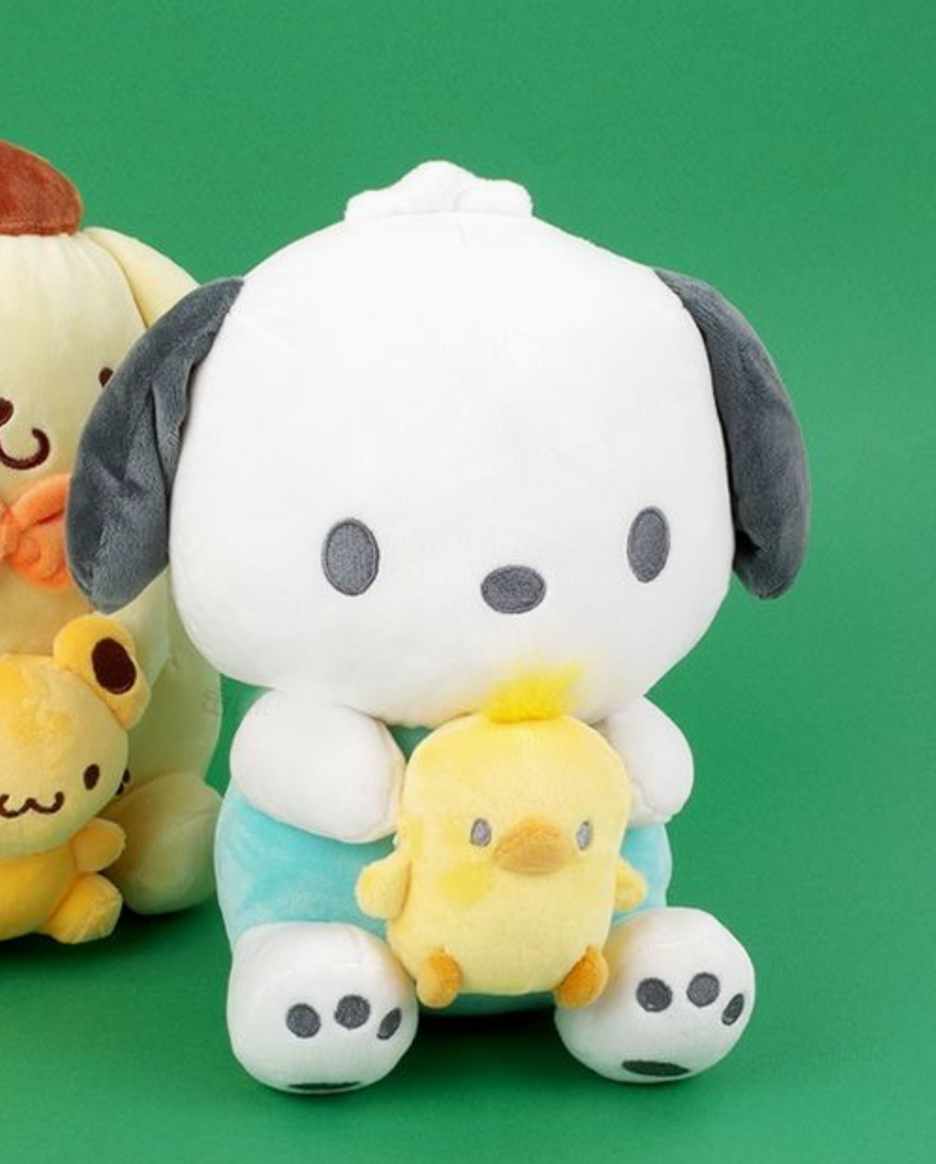 Calling all Sanrio fans! Add a dose of happiness to your life with the adorable Pochacco and Mascot Plushie, featuring your favorite character holding their beloved mascot.  This charming plushie is the perfect gift or decoration to make your space extra kawaii and bring a smile to your face every day!