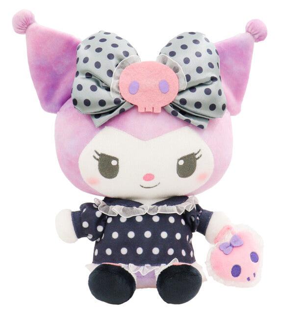 No one rock these styles like Kuromi! Our Polka Dots &amp; Skulls Kuromi Plushie mashes up classic rockabilly polka dots in coordinating colors, with tie-dye inspired purples and pinks, and of course a lace trimmed pink skull purse and Kuromi's signature big bow!

This limited edition plushie from Sanrio is imported from Japan, and a must for anyone who adores the fabulous Kuromi and her unique attitude!