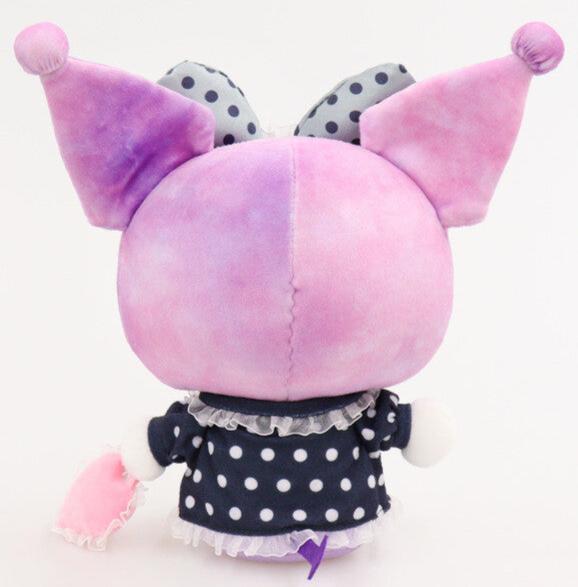 No one rock these styles like Kuromi! Our Polka Dots &amp; Skulls Kuromi Plushie mashes up classic rockabilly polka dots in coordinating colors, with tie-dye inspired purples and pinks, and of course a lace trimmed pink skull purse and Kuromi's signature big bow!

This limited edition plushie from Sanrio is imported from Japan, and a must for anyone who adores the fabulous Kuromi and her unique attitude!