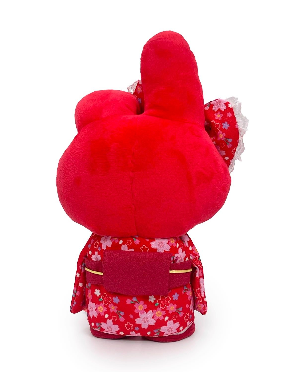 My Melody, charming generations of admirers for decades, appears as a high quality plush in cherry blossom kimono with matching sakura bow. Vibrant reds and flushing cheeks bring the fire.  Sanrio collectors, grab this special Red Cherry Blossom Kimono My Melody Plushie while supplies last!