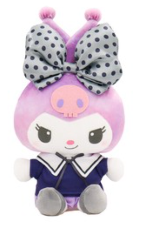 Our Sailor Girl Kuromi Plushie features Kuromi in a navy blue and lavender sailor outfit, with tie-dye inspired purples and pinks, and of course Kuromi's signature big bow in a cute coordinating polka dot print!

This limited edition plushie from Sanrio is imported from Japan, and a must for anyone who adores the fabulous Kuromi and her unique style and attitude!