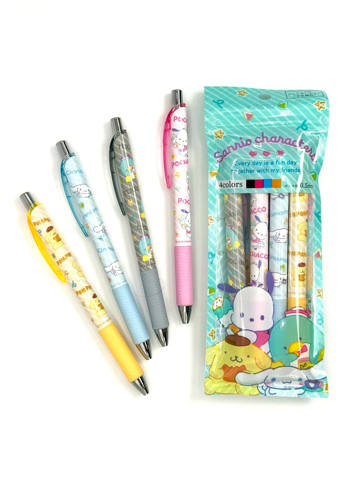 Crafted with smooth gel ink, this Sanrio Set of 4 Character Gel Pens includes a varierty of different colors and styles, making it perfect for studying, planners, or organization. The high quality pens glide effortlessly across the page, making writing a joyous and effortless experience. Ideal for students, professionals, or anyone who appreciates quality stationery with a playful twist, these gel pens are a must-have addition to your collection.
