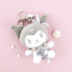 The Silver Glam Kuromi&nbsp;Plush Keychain is a fashion-forward and enchanting accessory that brings a welcomed sparkle to your everyday life. This plush keychain features the beloved Kuromi character, in a two-toned stylish look, made with shimmering silver fabric that adds a glamorous flair.

Made from soft, high-quality materials, it offers a delightful tactile experience while being durable enough for daily use. Its compact size makes it perfect for attaching to keys, bags, or backpacks.