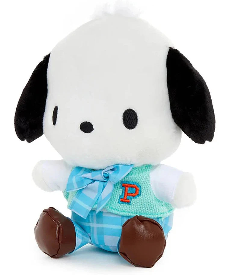 Our nerdy Schoolboy Pochacco Retro Plaid Plushie brings the usual adorable Sanrio charm of Pochacco with a touch of geek chic. With his sweet blue bow and initial letter ‘P ‘in a collegiate applique, this plushy is ready to join you in all your nerdy adventures.

Crafted with ultra-soft materials, it’s perfect for snuggling up with while binge-watching your favorite sci-fi series or studying for your next exam. A cheery blue sweater vest and plaid pants, and with his signature, sweet expressionless look com