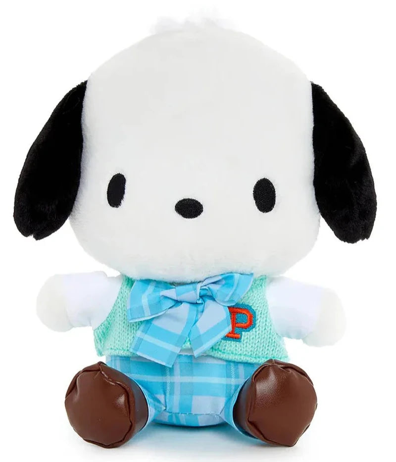 Our nerdy Schoolboy Pochacco Retro Plaid Plushie brings the usual adorable Sanrio charm of Pochacco with a touch of geek chic. With his sweet blue bow and initial letter ‘P ‘in a collegiate applique, this plushy is ready to join you in all your nerdy adventures.

Crafted with ultra-soft materials, it’s perfect for snuggling up with while binge-watching your favorite sci-fi series or studying for your next exam. A cheery blue sweater vest and plaid pants, and with his signature, sweet expressionless look com