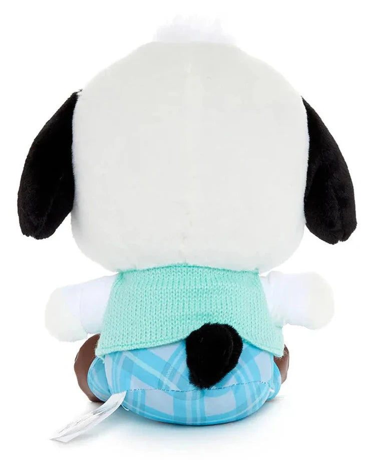 Our nerdy Schoolboy Pochacco Retro Plaid Plushie brings the usual adorable Sanrio charm of Pochacco with a touch of geek chic. With his sweet blue bow and initial letter ‘P ‘in a collegiate applique, this plushy is ready to join you in all your nerdy adventures.

Crafted with ultra-soft materials, it’s perfect for snuggling up with while binge-watching your favorite sci-fi series or studying for your next exam. A cheery blue sweater vest and plaid pants, and with his signature, sweet expressionless look com