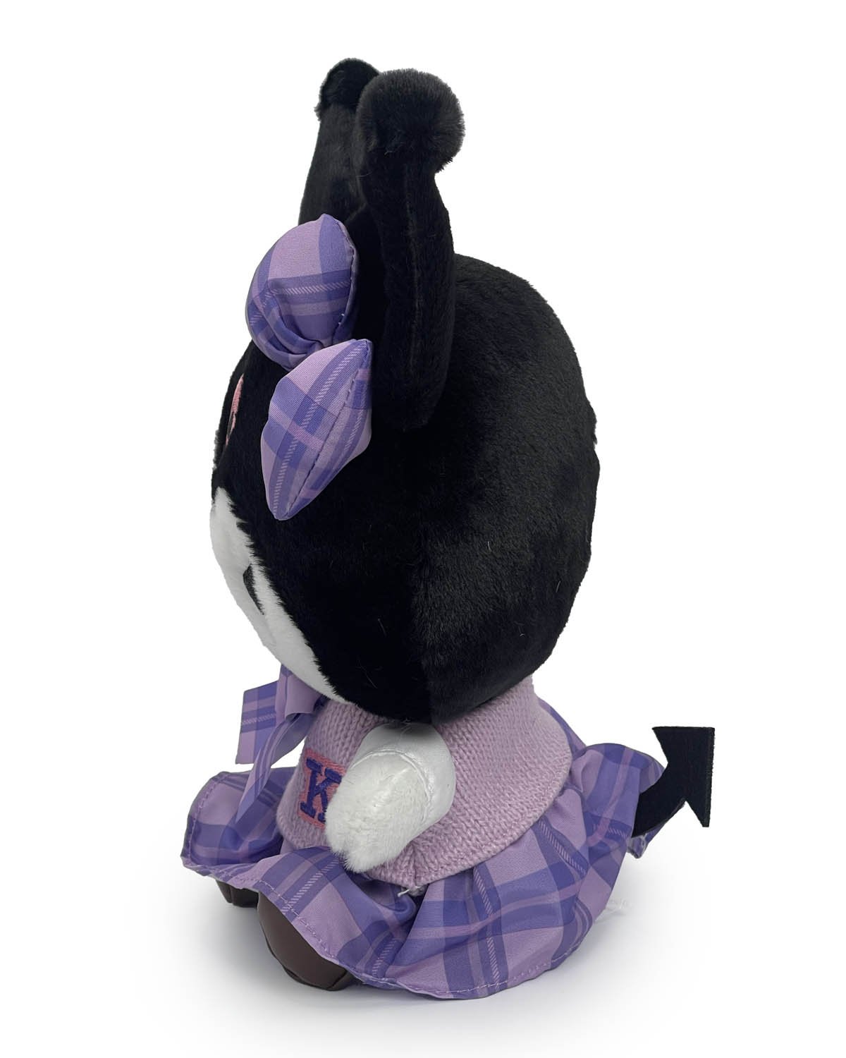 It's the adorable Schoolgirl Kuromi Purple Plaid Plushie! She'll go to school but not without an attitude! Kuromi has grudgingly agreed to wear this cute plaid dress, but is that bow going to survive the day?!! Nerdy charm and Sanrio cuteness meets sass and audacity in a delightfully contradictory combination.