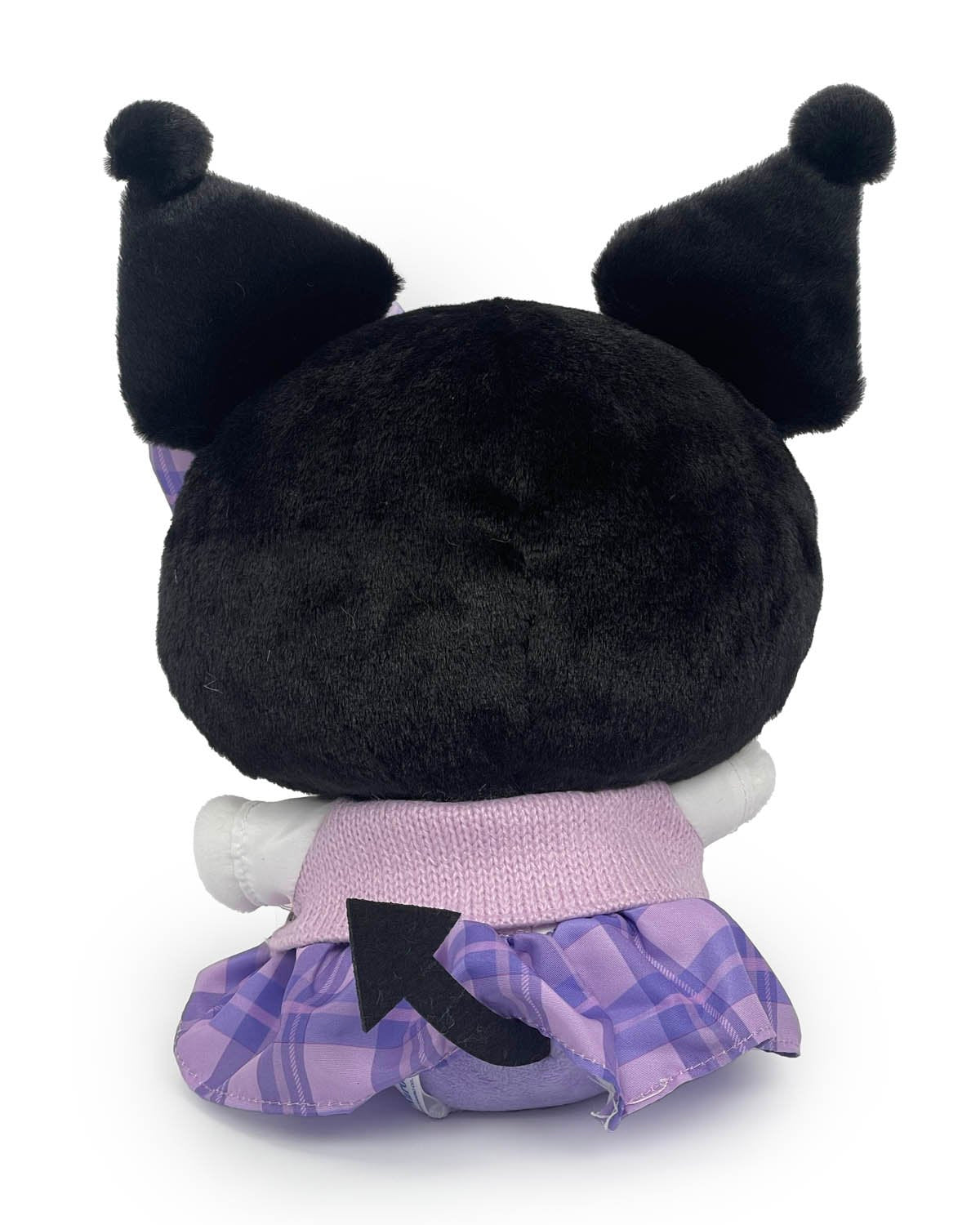 It's the adorable Schoolgirl Kuromi Purple Plaid Plushie! She'll go to school but not without an attitude! Kuromi has grudgingly agreed to wear this cute plaid dress, but is that bow going to survive the day?!! Nerdy charm and Sanrio cuteness meets sass and audacity in a delightfully contradictory combination.