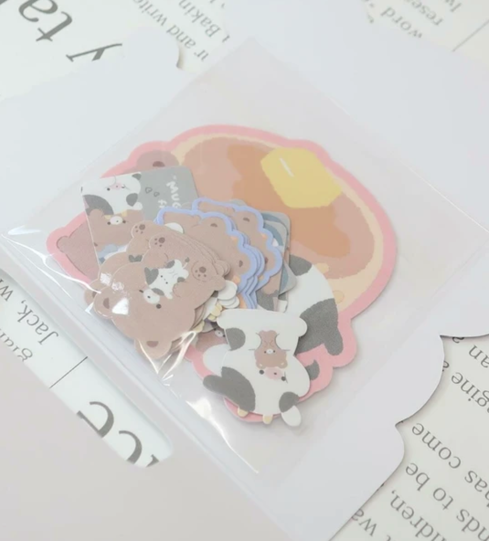 Baby Bear n Cow Friends Sparkle Stickers