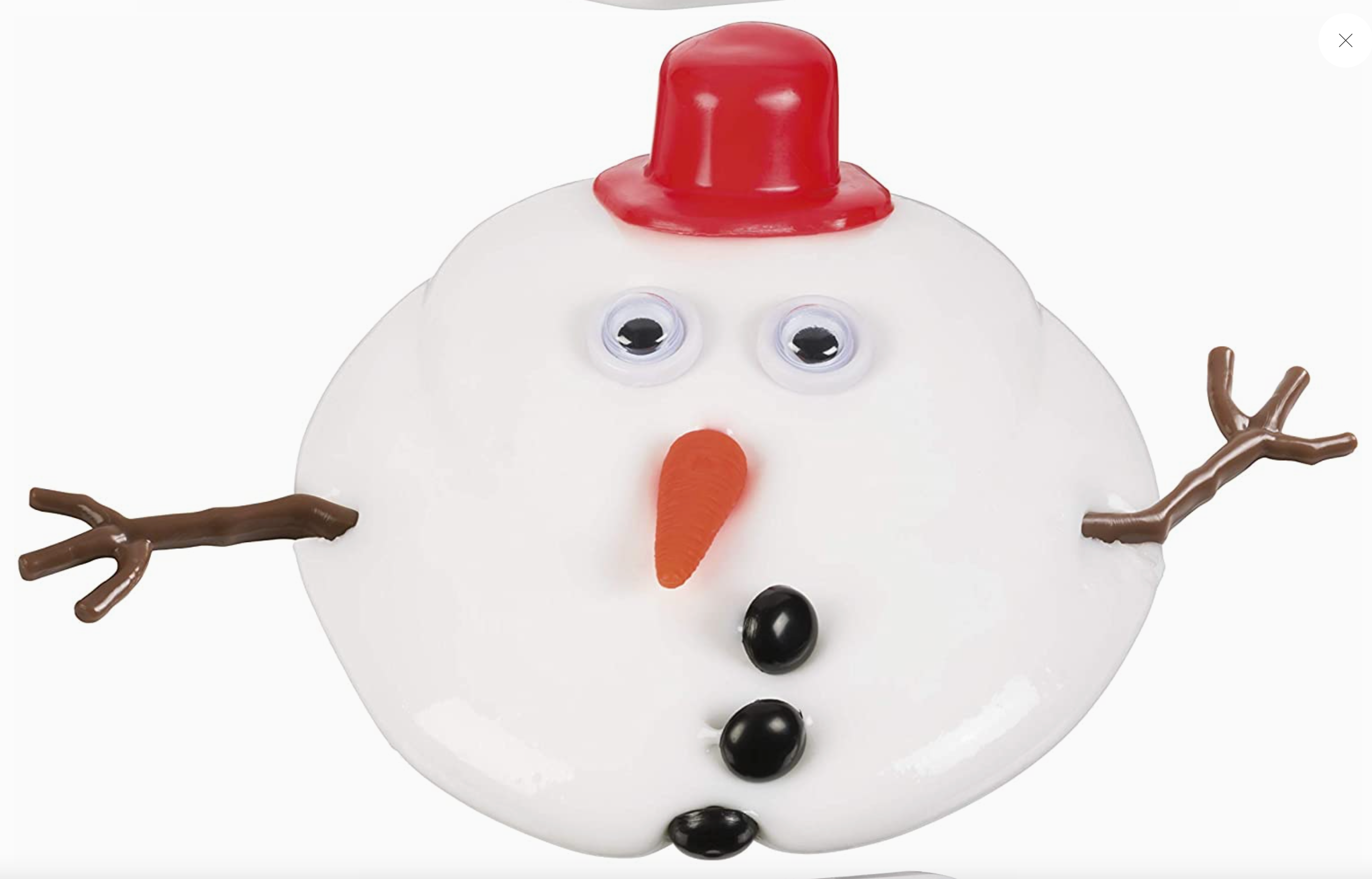 The Melting Snowman comes in a reusable plastic container, so kids can build their own snowman, decorate him, watch him melt, then start the fun all over again. Each snowman putty slime kit includes everything kids need: a hat, googly eyes, nose, pipe, buttons, and stick arms.