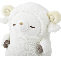 Calming Cuddlers are chubby plush animals with fluffy, round bodies that have gentle faces and peaceful color palettes. From the Korean Poksin series, which means "fluffy" in Korean. This Sheep Calming Cuddler Korean Plushie is a fluffy and cute hugging pillow that fits comfortably in both arms.