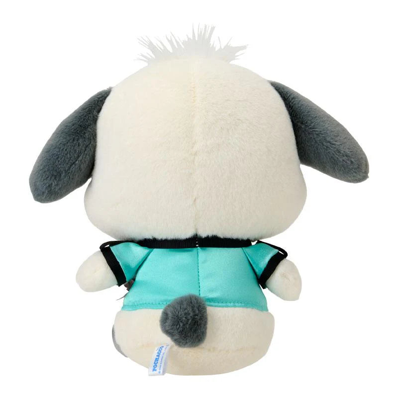 Meet the dashing Silver Royalty Pochacco Plushie, a sophisticated addition to your kawaii collection. This charming pup is dressed to impress in a luxurious aqua blazer that perfectly complements his playful personality. Adorned with an elegant black bow tie and gleaming chain details, Pochacco exudes royal charm from his dapper outfit down to his striking silver boots. This collector-worthy plushie brings together classic Sanrio cuteness with a touch of regal refinement.