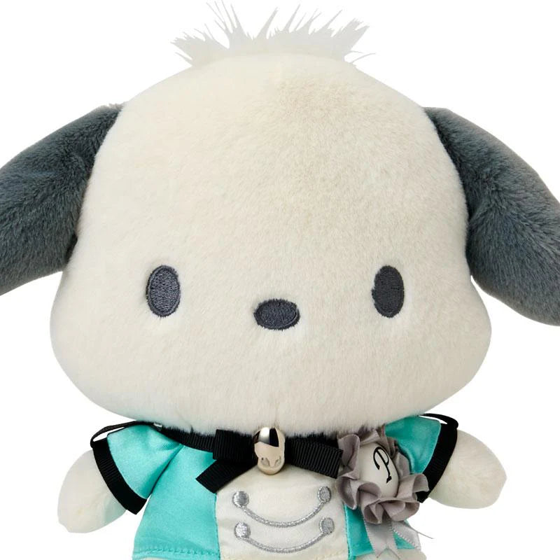 Meet the dashing Silver Royalty Pochacco Plushie, a sophisticated addition to your kawaii collection. This charming pup is dressed to impress in a luxurious aqua blazer that perfectly complements his playful personality. Adorned with an elegant black bow tie and gleaming chain details, Pochacco exudes royal charm from his dapper outfit down to his striking silver boots. This collector-worthy plushie brings together classic Sanrio cuteness with a touch of regal refinement.