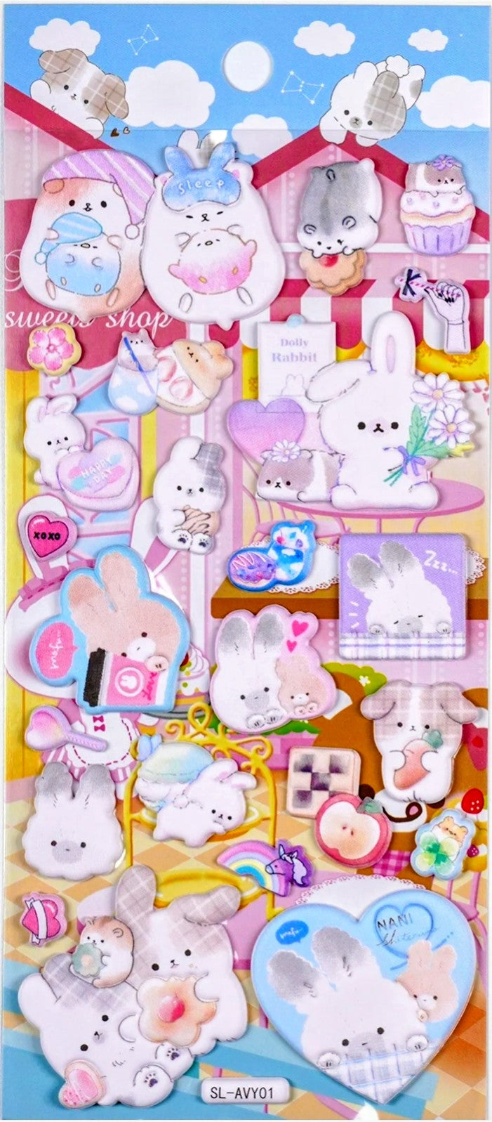 Turn anything into a pastel kawaii dream with this adorable Sleepy Sweet Shop Big Puffa Kawaii Puffy Sticker Sheet! This set features a super cute collection where sleepy adorable kawaii animals hang out in a delicious sweets shop! From fluffy penguins, sweet treats and playful kitties to cozy comfort-food goodies, every little detail is bursting with personality!