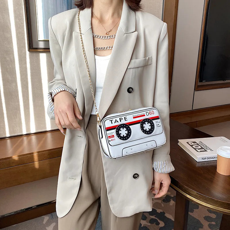 Retro Cassette Tape Kawaii Street Style White Shoulder Bag