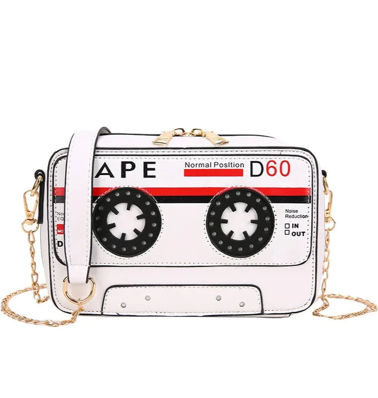 Retro Cassette Tape Kawaii Street Style White Shoulder Bag