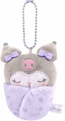 Snuggle Baby Kuromi Sleeping in Swaddle Blanket Plush Keychain