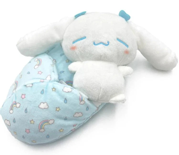 swaddled, sleeping cutie with embroidered face is the perfect sleeping companion for kids. Also makes a great gift for a new mom with her own swaddled bundle of joy.