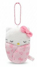 Snuggle Baby Pink Hello Kitty Sleeping in Swaddle Blanket Plush Keychain