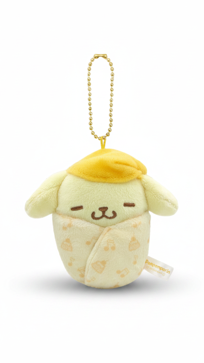 Take the calm of dreamland with you wherever you go, with Sanrio Sleeping Swaddle Babies Keychains. These swaddled, sleeping cuties with embroidered faces are the perfect companions to accompany you on adventures, big or small. Also makes a great gift for a new mom with her own swaddled bundle of joy.