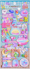 This adorable pet spa scene is packed with everything for a cozy little grooming getaway—from fluffy bath time and shampoo to tasty treats, cute accessories, and plenty of post-spa lounging. This Spa Day at the Animal Salon Kawaii Puffy Sticker Sheet is perfect for anyone who loves pets, pastel colors, and all things cute! 
