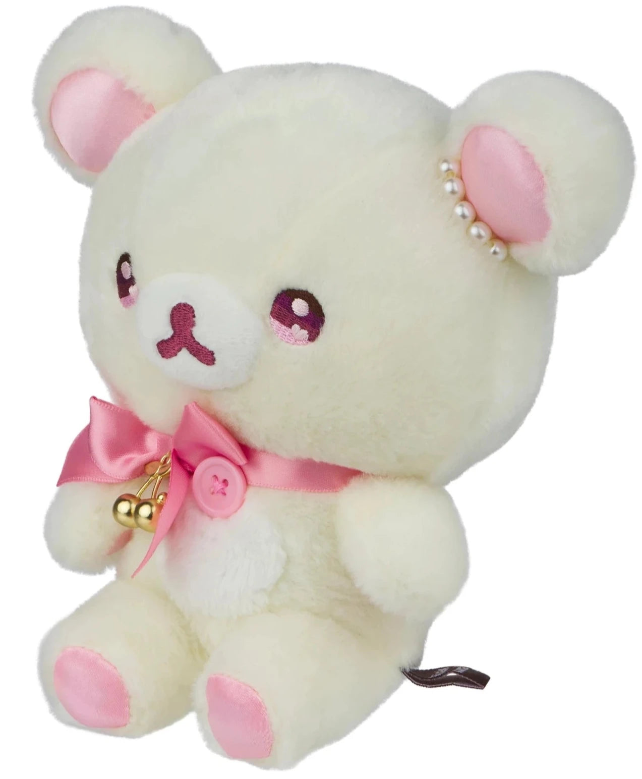 The Sparkle Cherry Jewel Korilakkuma White Bear Plushie is a unique and glam plush that combines the adorable charm of the Korilakkuma character with sparkling elements and decorative pearls. Giving elegance and fashion through and through, the pearl detail on the ear adds an even further sense of luxury, while the teddy bear itself is ultra classic and still ready to cozy on down!

The impeccable details are even seen in the embroidered ombre eyes with hearts!

This plushie is a special edition, perfect fo