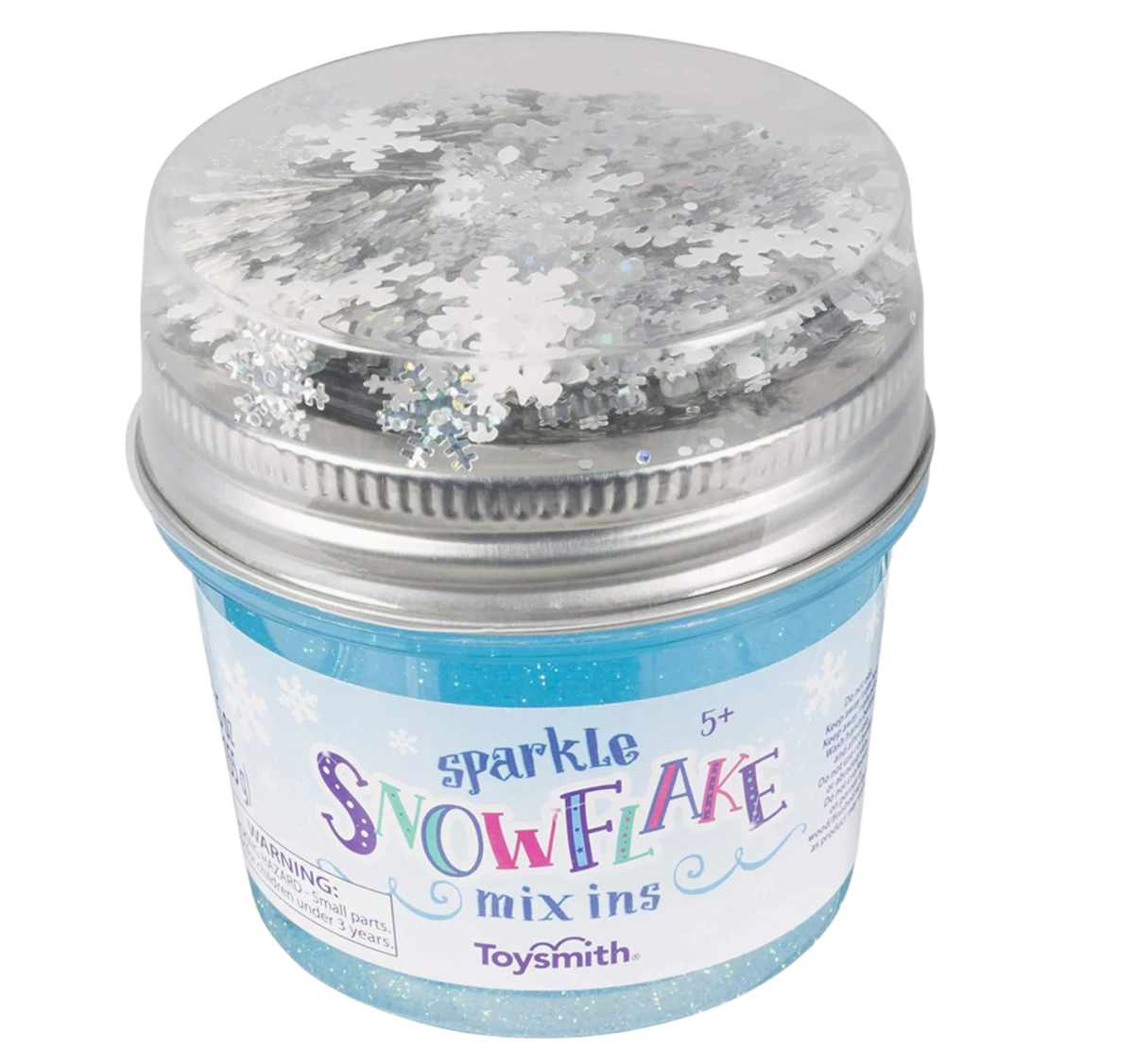 Each Sparkle Snowflake Mix Ins Slime comes in a 2.76-inch plastic container with a resealable twist top and holographic sparkling snowflake glitter confetti. 1 container holds 5.5 ounces of icy blue glitter slime.&nbsp;